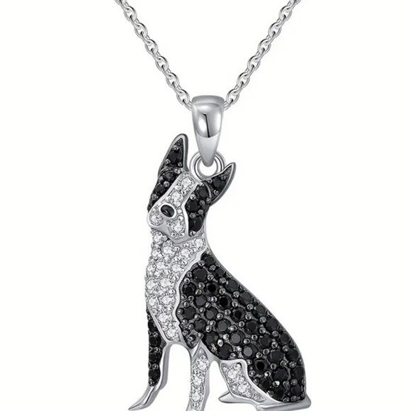 Boston Terrier Dog Breed Rhodium Plated Sterling Silver CZ Stone Necklace NEW - Picture 11 of 11